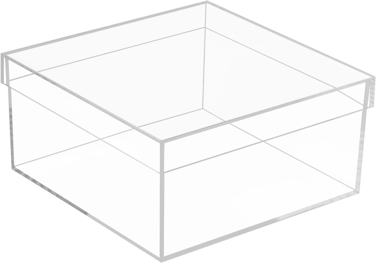 Clear Acrylic Square Cube Plastic Box, Worasign Plastic Rectangle Cube Containers with Lid, Storage Boxes 7.9x7.9x3.9 Inches for Tiny Jewelry Beads, Coins, Craft Supplies, Sewing Home Organizers